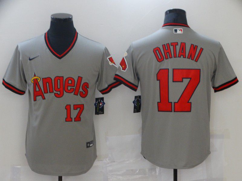 Men Los Angeles Angels #17 Ohtani Grey Game Throwback 2021 Nike MLB Jersey